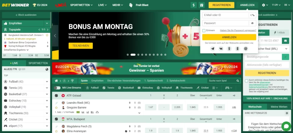 BetWinner Registrierung